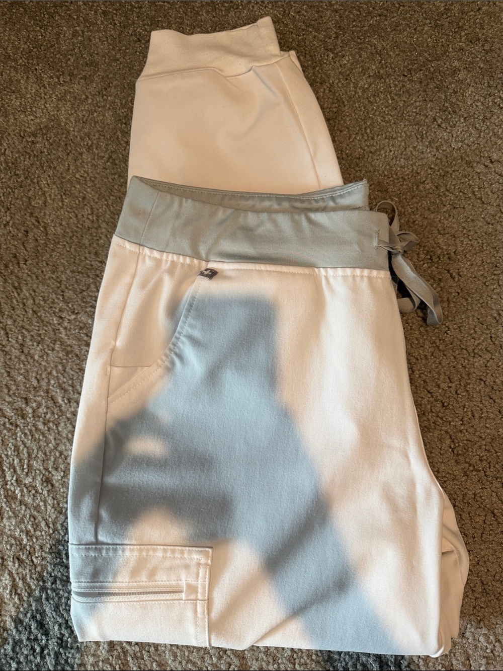 Figs White Jogger Pants with Light Gray Waistband and Pockets